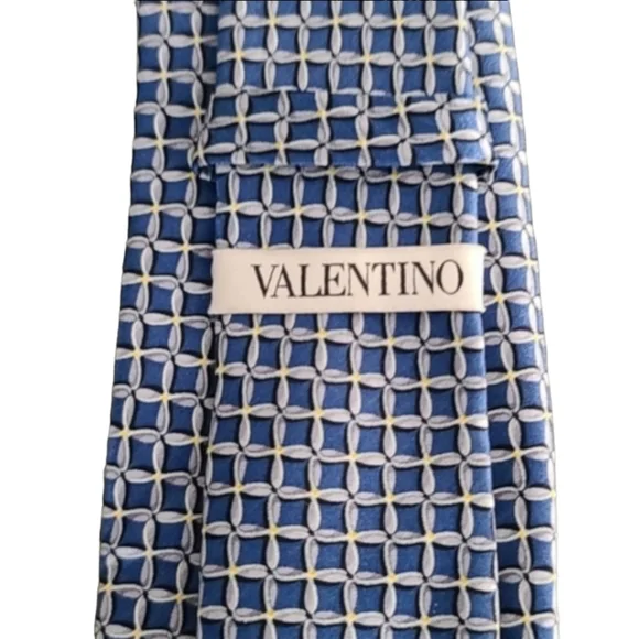 VINTAGE VALENTINO Silk Tie Chainlink Mens Suit Retro Abstract Luxury Collectible - Picture 2 of 16